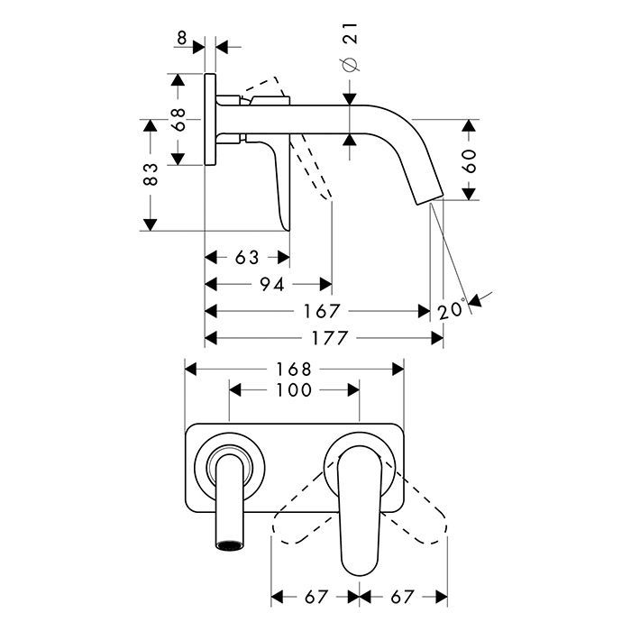 AX Citterio M Встраиваемый смеситель для раковины, с панелью, излив 167мм, с незапираемым донным клапаном (внешняя часть), цвет: сталь AX Citterio M Встраиваемый смеситель для раковины, с панелью, излив 167мм, с незапираемым донным клапаном (внешняя часть), цвет: сталь
