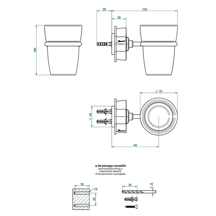 THG PETALE DE CRISTAL CLAIR Стакан стеклянный, подвесной, цвет хром