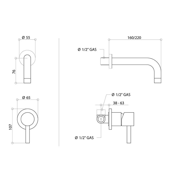 Bongio T Mix Смеситель для раковины, излив 220 мм, цвет золото (без внутр части 09761)