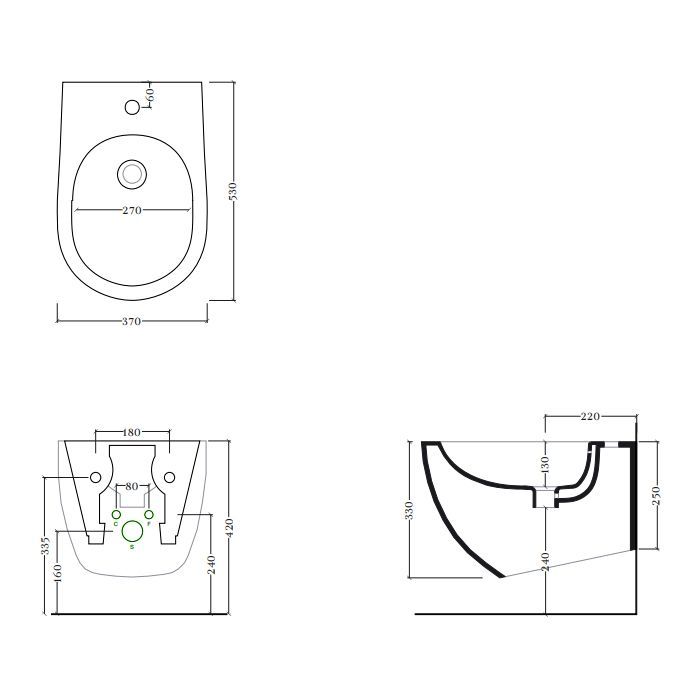 Artceram FILE 2.0 Биде подвесное 37х52 см, 1 отверстие, цвет: черный глянец   SANIGLAZE