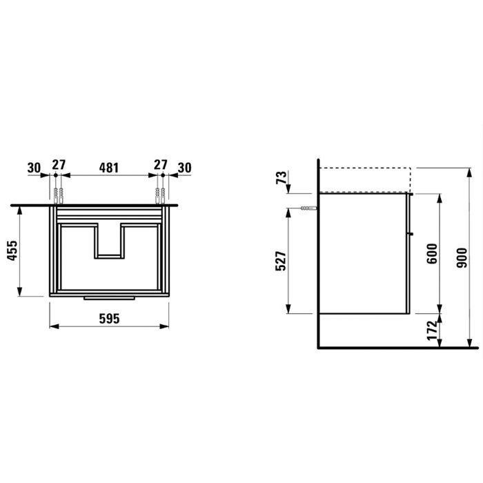 Laufen Kartell Тумба под раковину 810333, 595х455х615мм, с 2 выдвиж. ящиками, с сифоном, цвет: белый глянцевый, артикул 4.0756.6.033.631.1