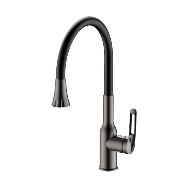 Смеситель для кухни с гибким изливом и режимом душ Haiba HB42830-3, оружейная сталь