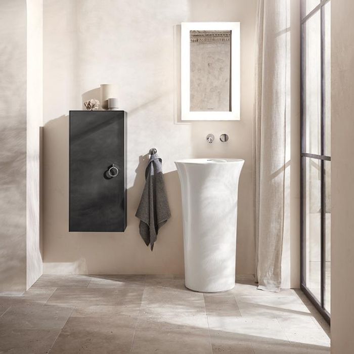 Duravit White Tulip Раковина ? 500  мм напольная, без отв под смес, с керам крышкой, без перелива, сифон,  слив в стену, с WonderGliss, цвет: белый