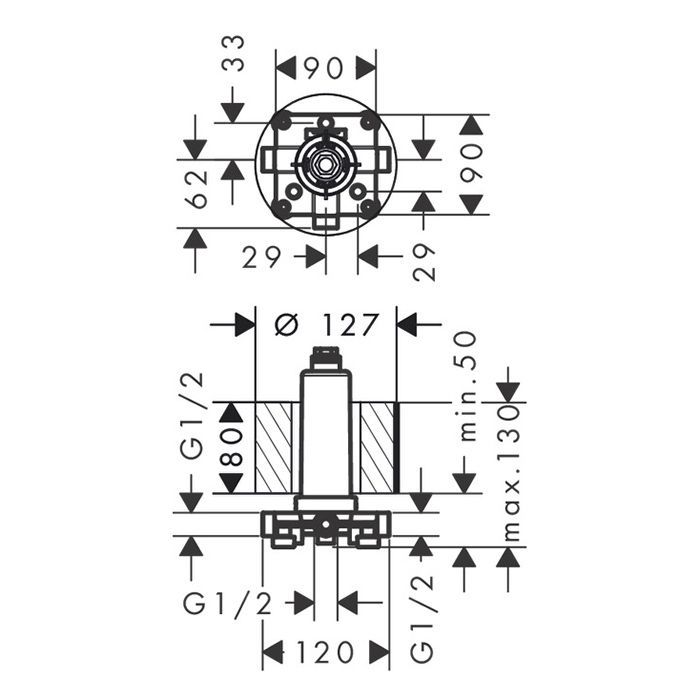 HG Rainmaker Скрытая часть верхнего душа с потолочным подсоединением HG Rainmaker Скрытая часть верхнего душа с потолочным подсоединением