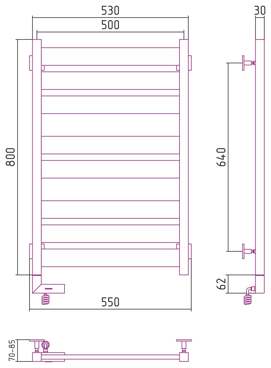 Полотенцесушитель электрический "ЦЕНТУРИОН 2.0" 800х500 / МЭМ левый (БЕЛЫЙ)
