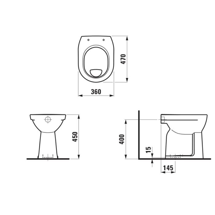 LAUFEN Pro  Унитаз напольный 470x360x450 мм, с полочкой, выпуск вертикальный, увеличенная высота 450 мм, белый