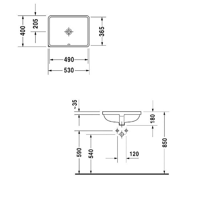 Раковина, Duravit, Starck 3, ширина, мм-490, глубина, мм-365, высота, мм-180, тип установки-встраиваемый снизу, отверстия для смесителя-отсутствуют, перелив-есть, тип перелива-открытый, декор-без декора, материал-керамика, цвет-белый, артикул 0305490000