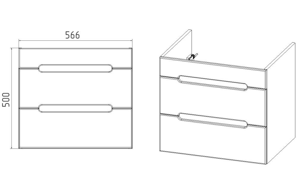 Тумба VIANT "Марсель" 2 ящика подвесная графит 430х560х500 под раковину .S-UM-COM60/1-w (COMO 60) (VMAR60COG-T2YP), артикул VMAR60COG-T2YP