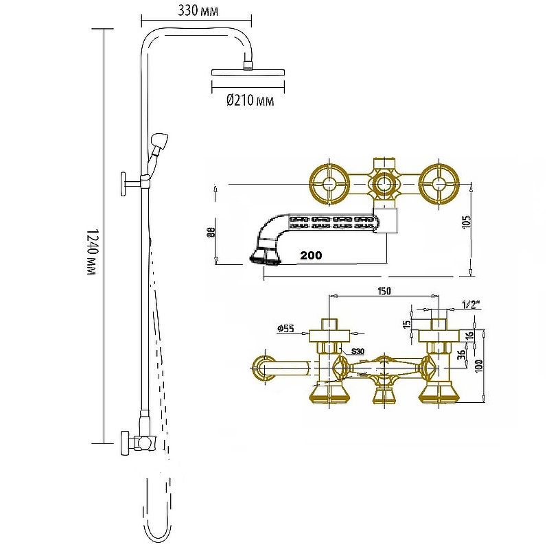 Душевая система Bronze de Luxe Royal 10121PF/1 Бронза