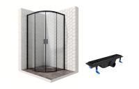 Душевой уголок Ambassador Queen Black 11011201-ST1, полукруглый, линейный трап, 90х90