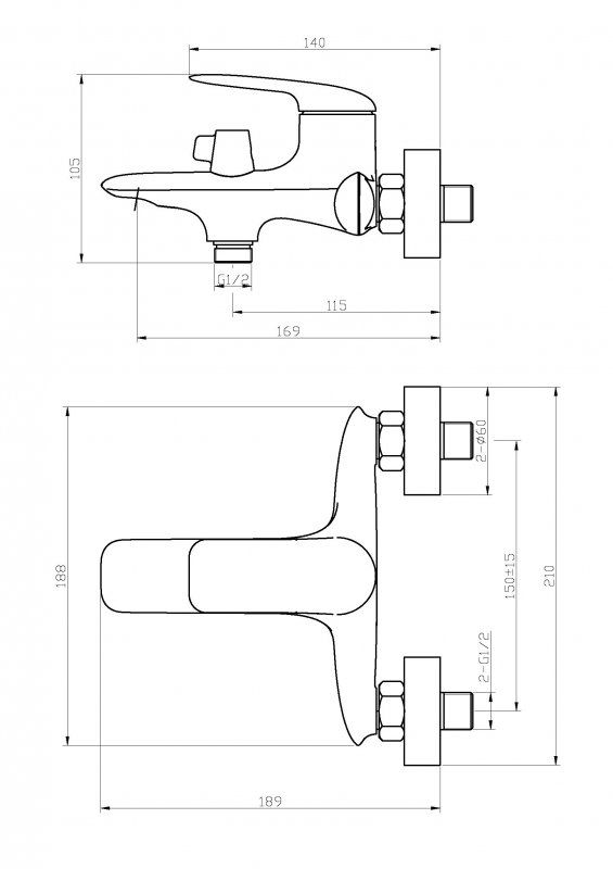 METAURO-VD-GM Смеситель для ванны и душа однорычажный в комплекте с ручным душем, шлангом и держателем, оружейная сталь, артикул METAURO-VD-GM