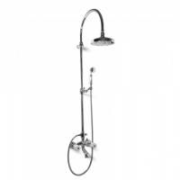 Bongio Fleur Blanc Смеситель для ванны - с изливом, душевой стойкой с верхним и ручным душем,  цвет хром/белый фарфор