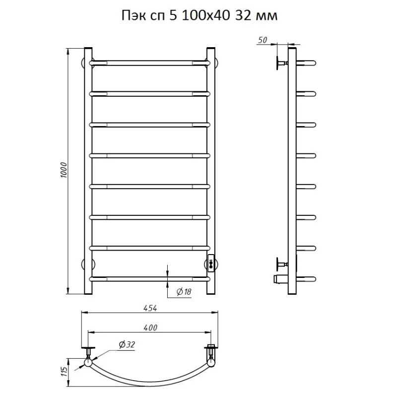 Электрический полотенцесушитель Тругор ПЭК 5 СП 100x40 Хром