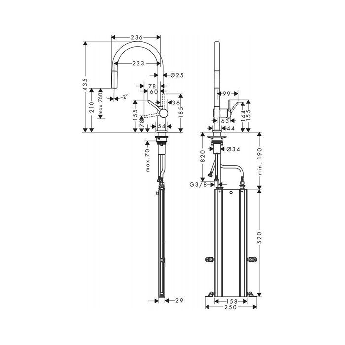 HG Talis M54 Смеситель для кухни, на 1 отв, однорычажный, поворотный излив 223мм с вытяжным душем, 1jet, h210мм, sBox, цвет:  черный матовый HG Talis M54 Смеситель для кухни, на 1 отв, однорычажный, поворотный излив 223мм с вытяжным душем, 1jet, h210мм, sBox, цвет:  черный матовый