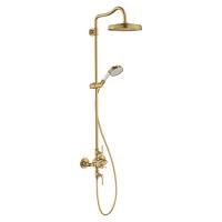 Axor Montreux Showerpipe Душевая стойка с термостатом и верхним душем 1jet, душ: d240 мм, шлангом и ручным душем, цвет: шлифованное золото Axor Montreux Showerpipe Душевая стойка с термостатом и верхним душем 1jet, душ: d240 мм, шлангом и ручным душем, цвет: шлифованное золото