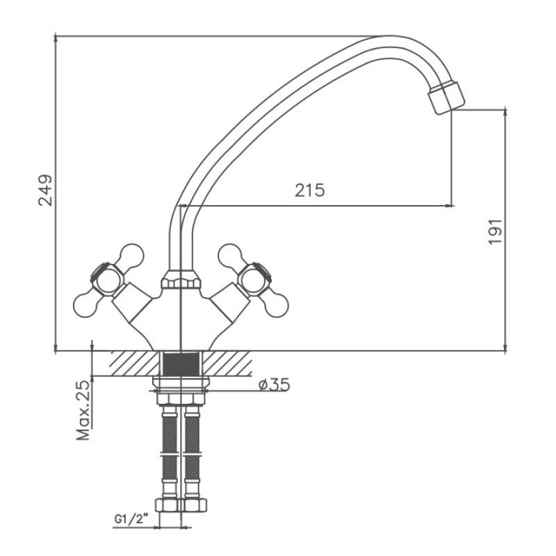 Смеситель для кухни Cron CN4319-2, хром