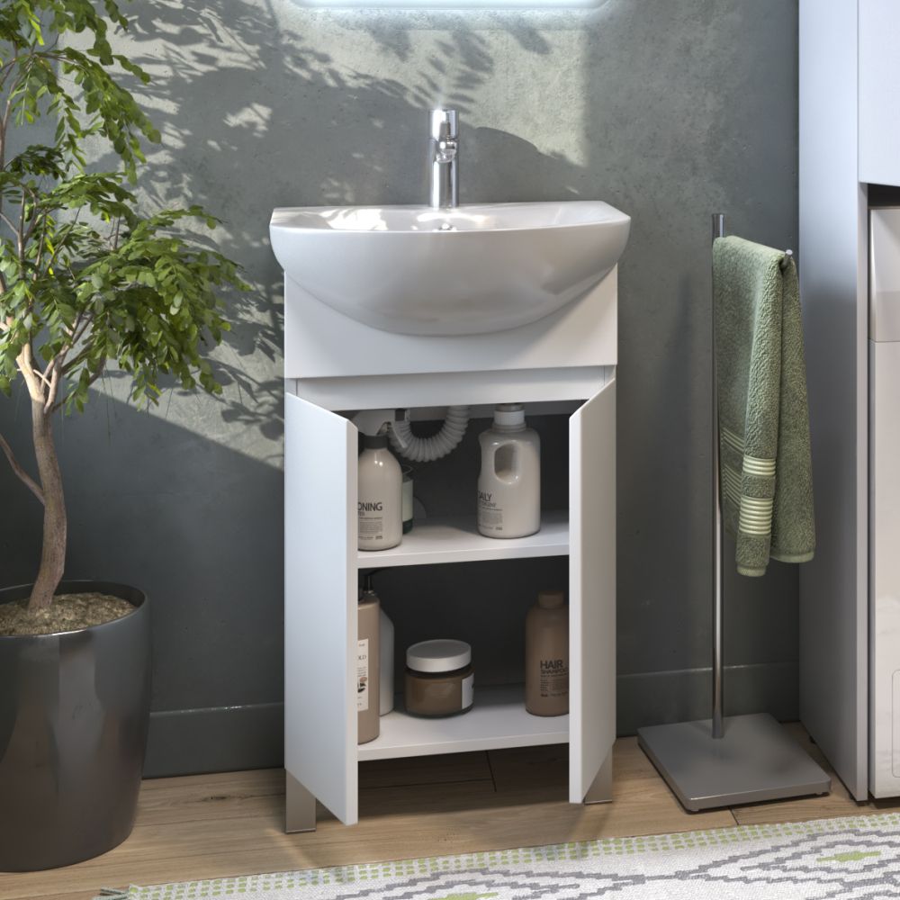 Тумба под раковину напольная VIGO Wing tn.WIN.BAL.50.2D белый, 50 см, артикул tn.WIN.BAL.50.2D белый