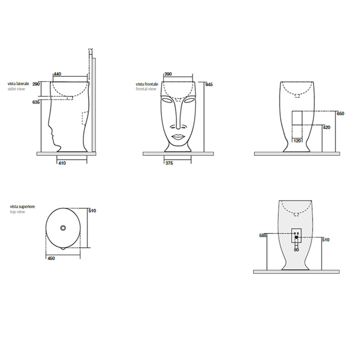 Kerasan Artwork Раковина свободностоящая "MOLOCO", с отверстием для слива в стену, цвет; Blu cobalto lucido