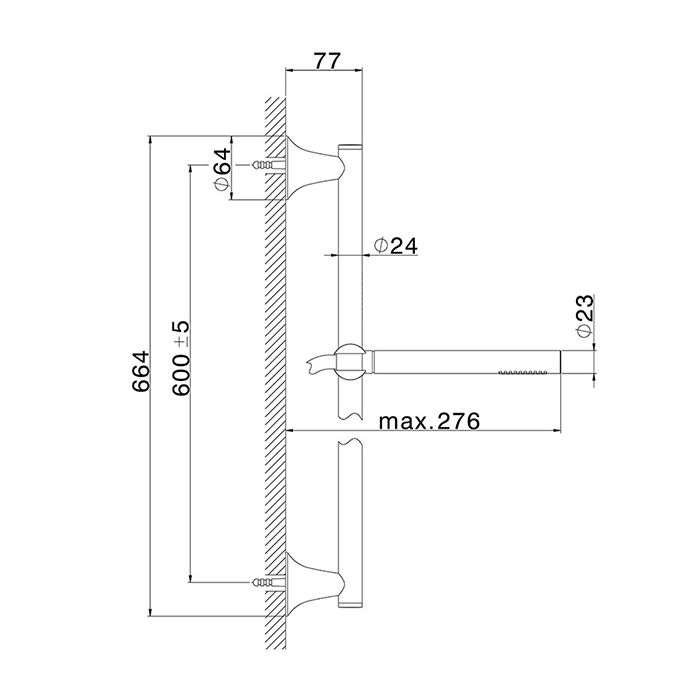CISAL Vita Душевой гарнитур штанга L=664мм, шланг и ручной душ 1 режим,  цвет черный матовый