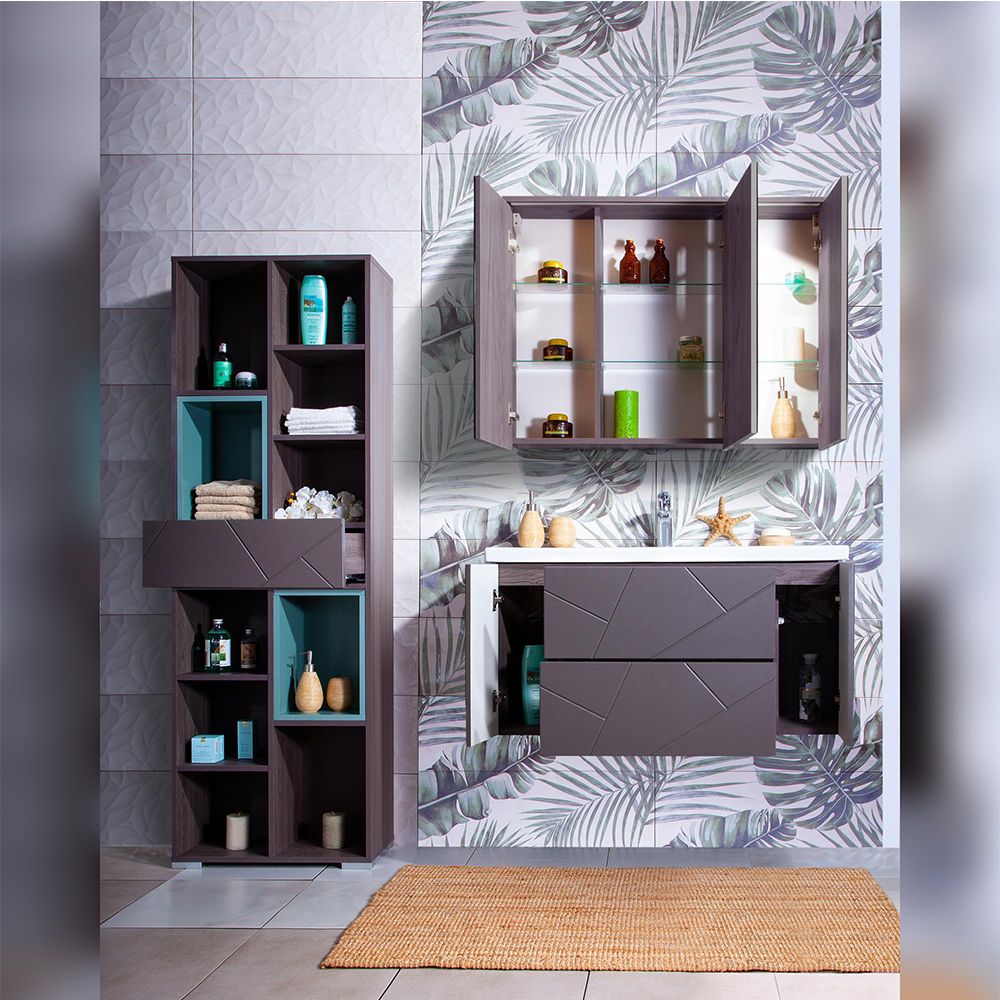 Тумба под раковину подвесная Бриклаер КРИСТАЛЛ ясень анкор темный/графит, 100 см, артикул 4627125414565