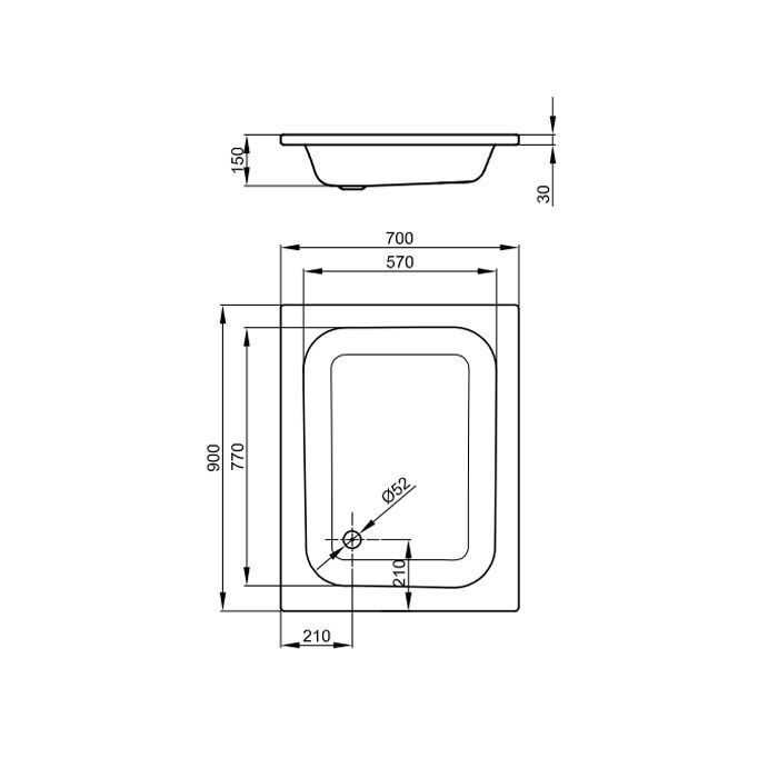 BETTE Душевой поддон прямоугольный 90х70хh15см, D52 мм, цвет белый
