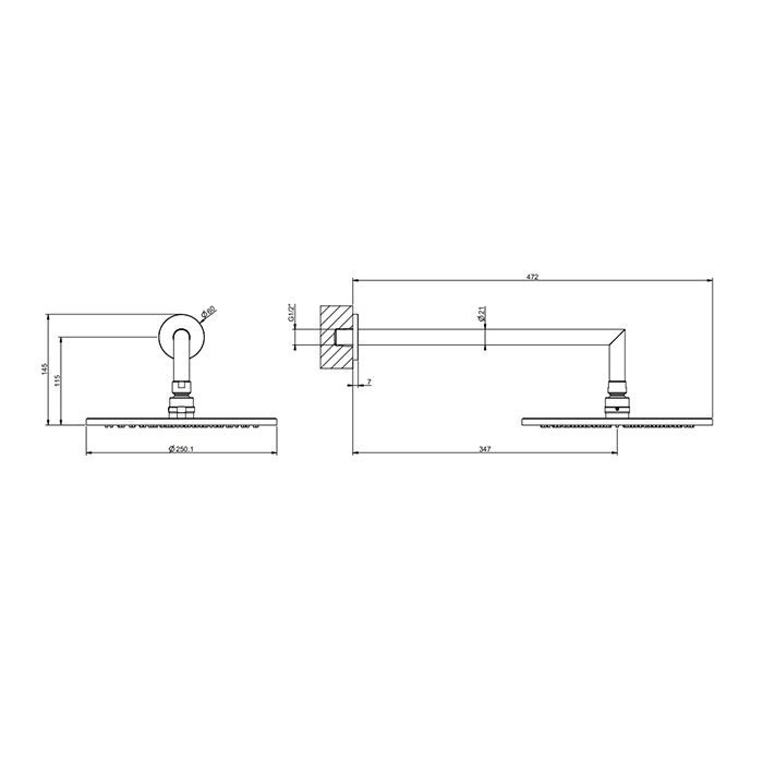 GESSI Верхний душ Ø250 мм., с настенным держателем 348 мм., цвет Black Metal Brushed PVD
