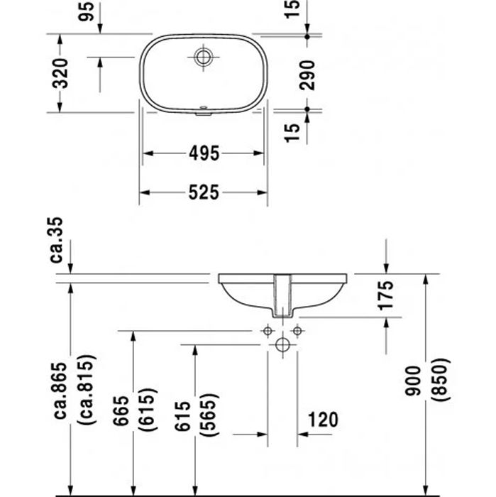 Duravit D-Code Раковина врезная снизу 525х320хh175 мм, с переливом, без отв под смеситель, вкл крепление,  цвет: белый, артикул 0338490000