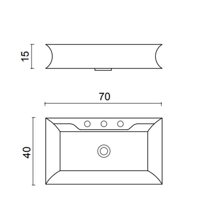 OASIS Раковина 700х400х150 мм., для установки на столешницу, с 3 отверстиями для смесителя, в комплекте с донным клапаном Click-Clack, цвет белый