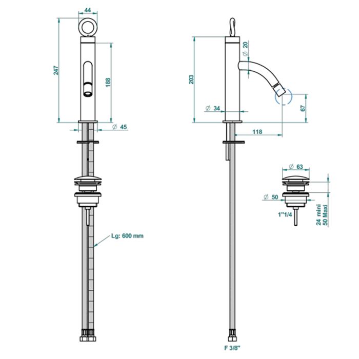 THG COLLECTION &quot;O&quot; Смеситель для биде на 1 отверстие, однорычажный, в комплекте с донным клапаном, цвет Soft matt gold