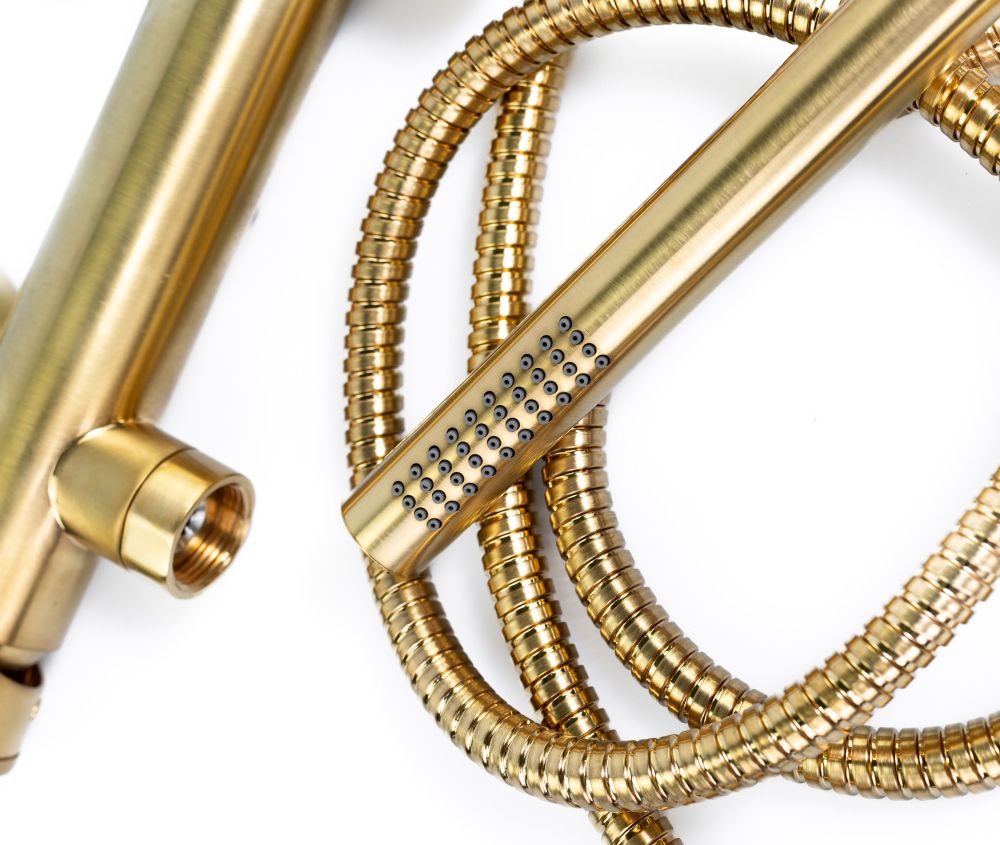 Emmevi Filobrass, однорычажный (со стержнем) смеситель для ванны с набором для душа, цвет зачищенное золото