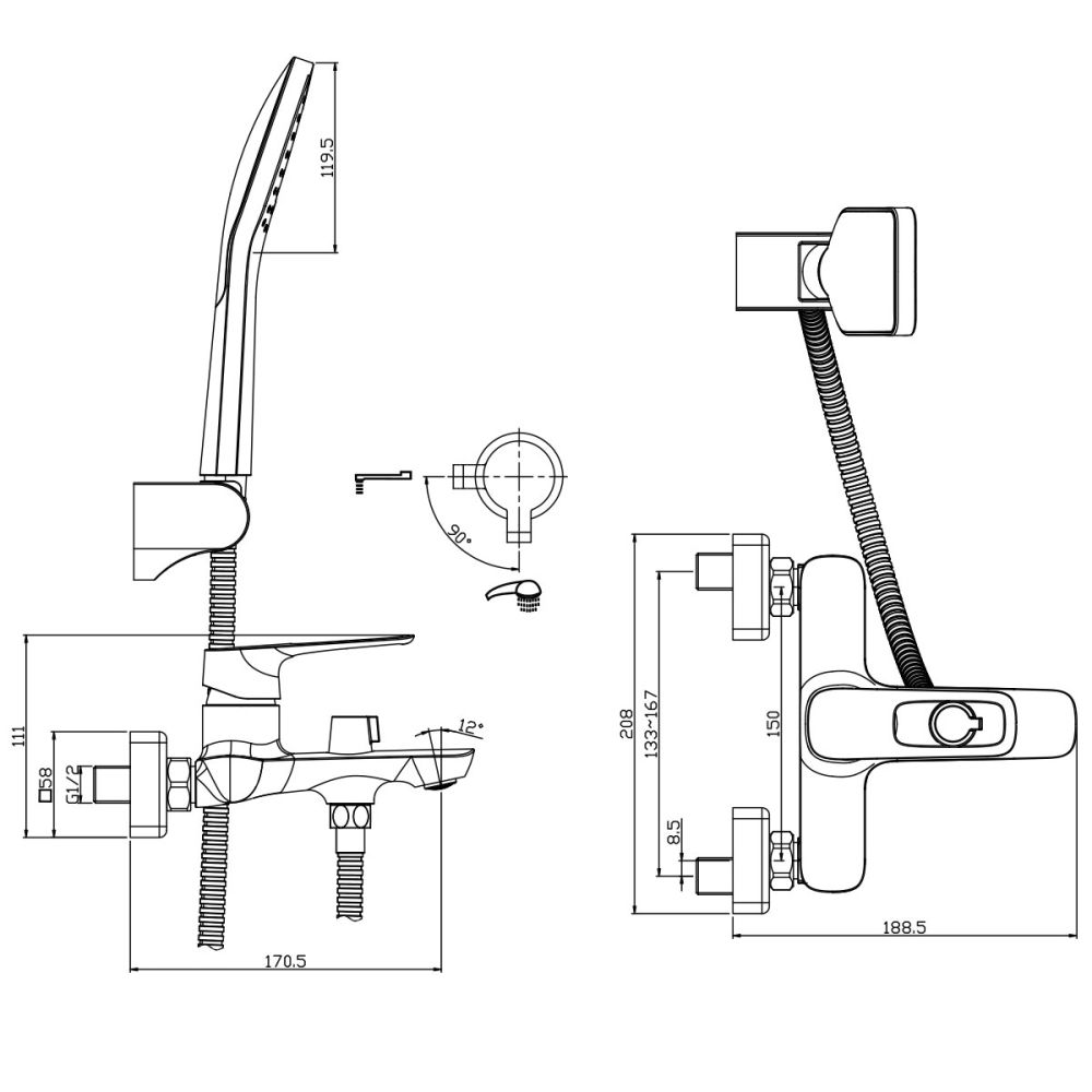 Смеситель  для ванны Rossinka (RS46-30), артикул RS46-30
