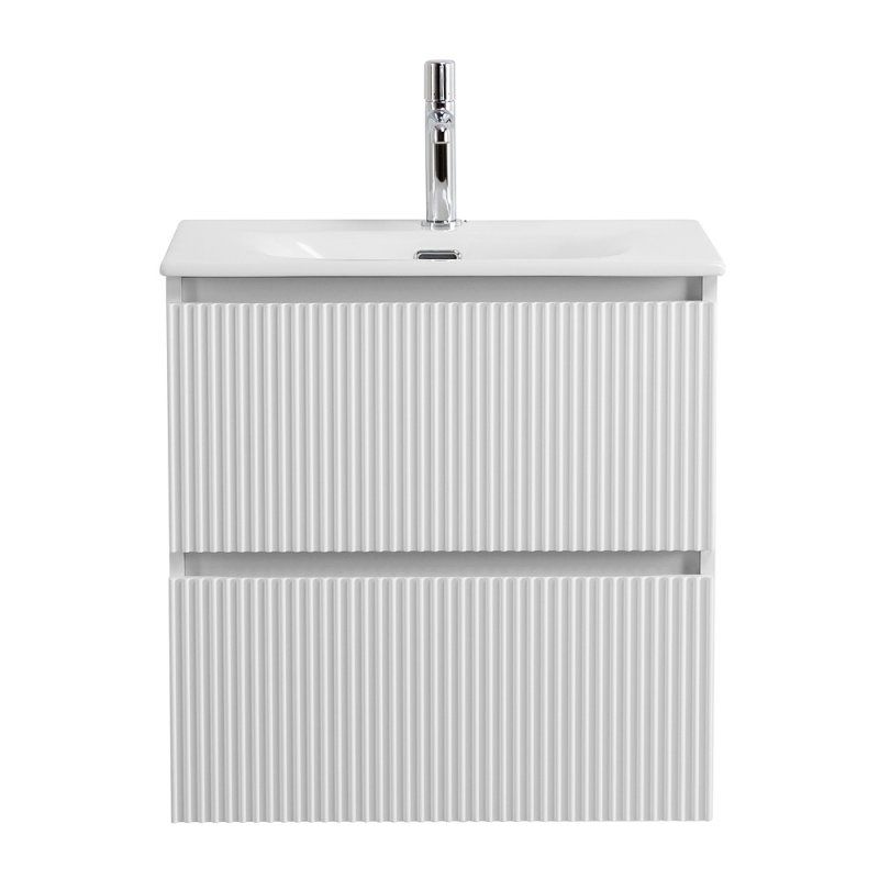 UNO-MINI База под раковину подвесная с фрезерованными ручками по всей длине фасада с двумя выкат. ящ, Bianco Opaco, 600x395x608, UNO-MINI-600-2C-SO-BO, артикул UNO-MINI-600-2C-SO-BO