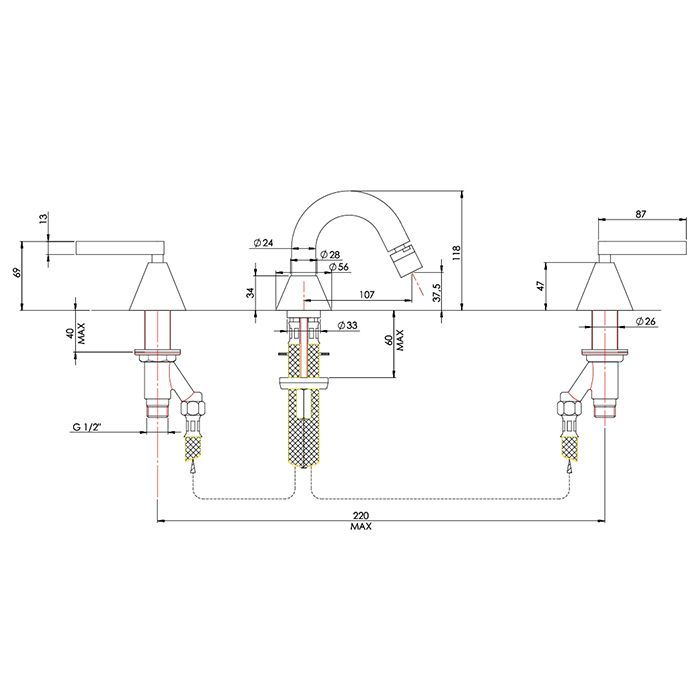Nicolazzi Flag  Смеситель для биде на 3 отв, цвет хром