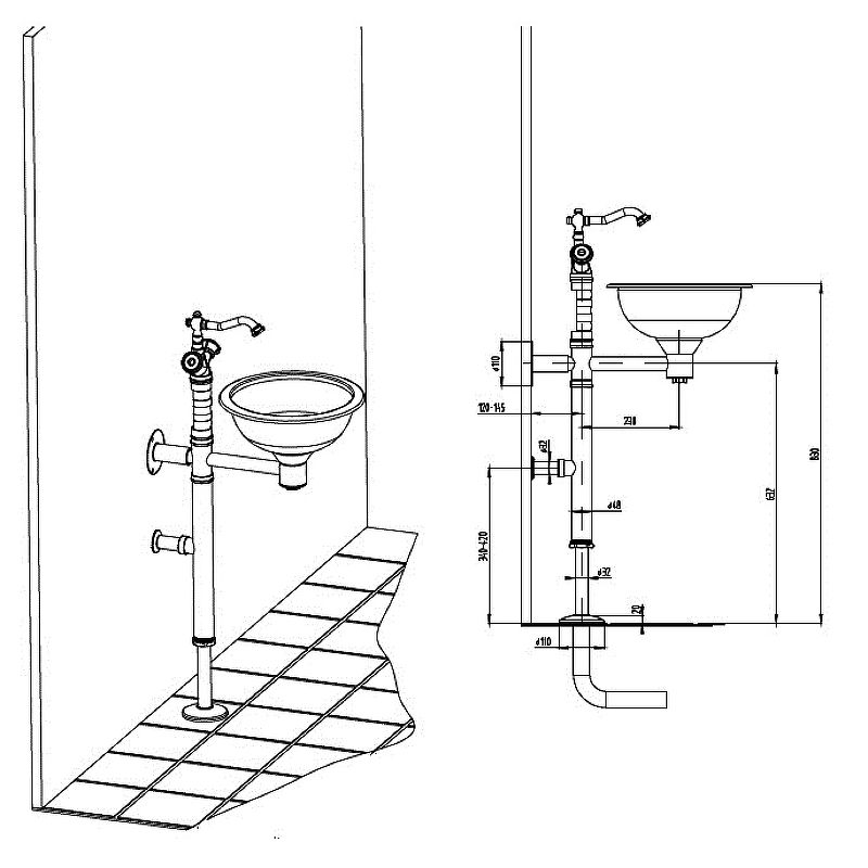 Раковина-чаша Bronze de Luxe 10104BR напольная Бронза Медь