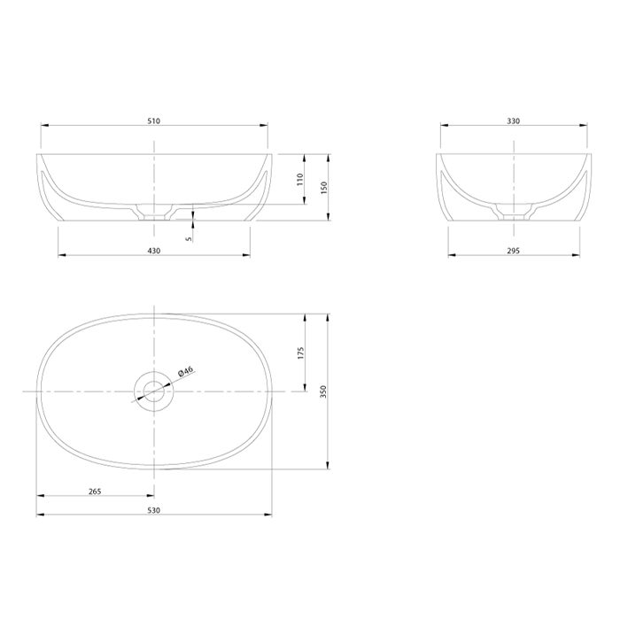 KNIEF Prime Раковина накладная 53х35х15 cm, без отв под смеситель , цвет белый матовый ЦЕНА со склада)