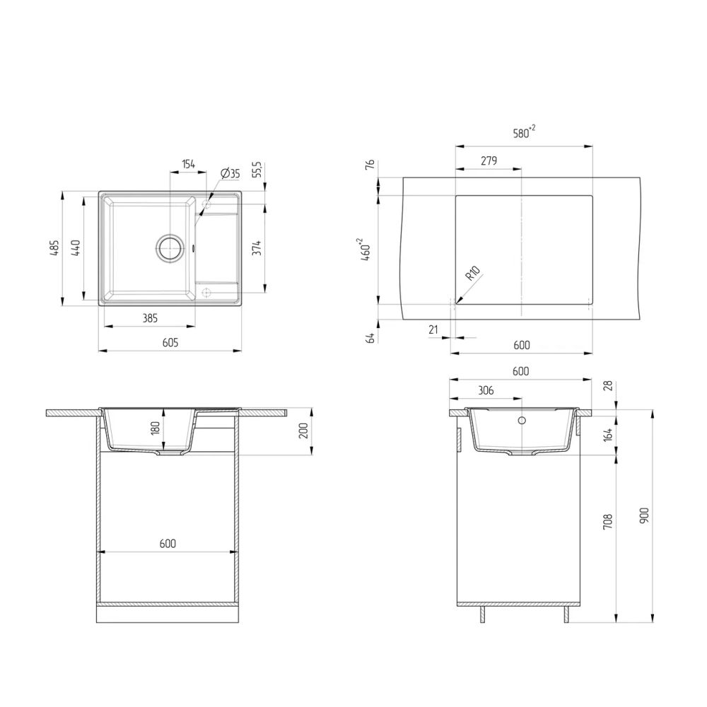 Кухонная мойка Ulgran Quartz Prima 605-10, песок, артикул Prima 605-10