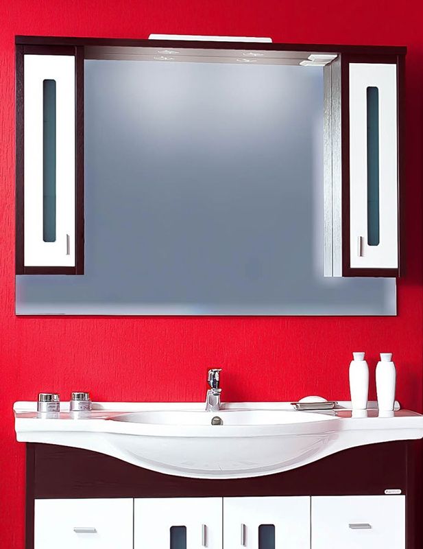 Зеркало со шкафом Бриклаер Бали 120 с подсветкой Светлая лиственница/Белый глянец