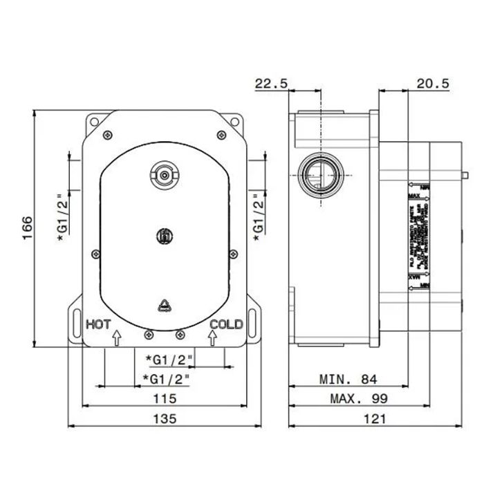 Универсальная внутренняя часть для термостатического смесителя на два потока для душа