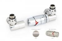 Автоматический терморегулятор 3D правый G 1/2" НР х G 3/4" НГ (набор) (САТИН - Сталь)