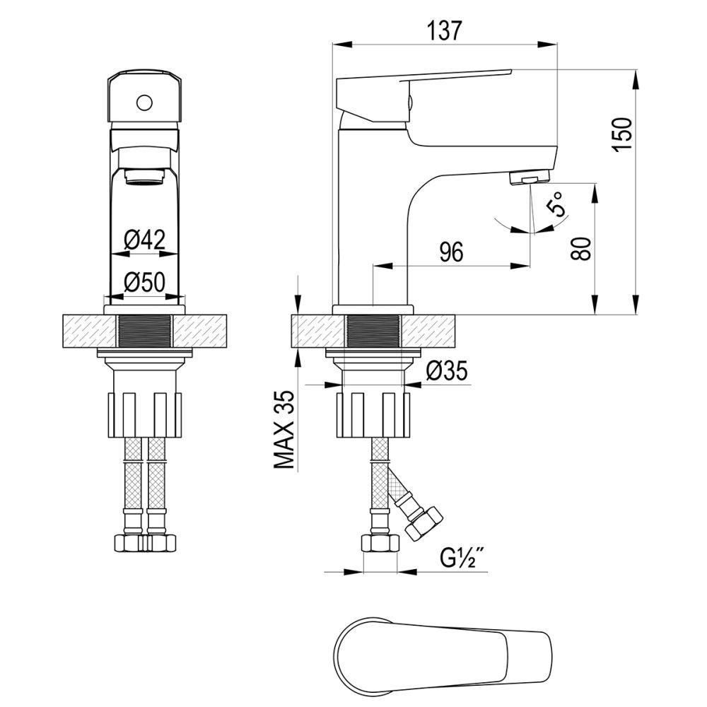 Смеситель Rossinka для раковины монолитный (S35-13), артикул S35-13