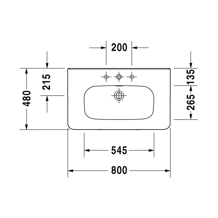 Duravit DuraStyle Раковина  для мебели,с перел., без отв. под смес., 800x480мм, Цвет: Белый