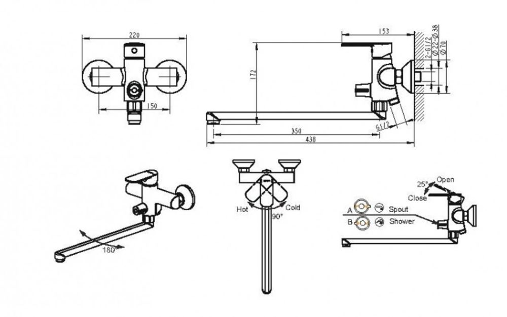 Смеситель для ванны Bravat Louise F6191183CP-01L-RUS, хром