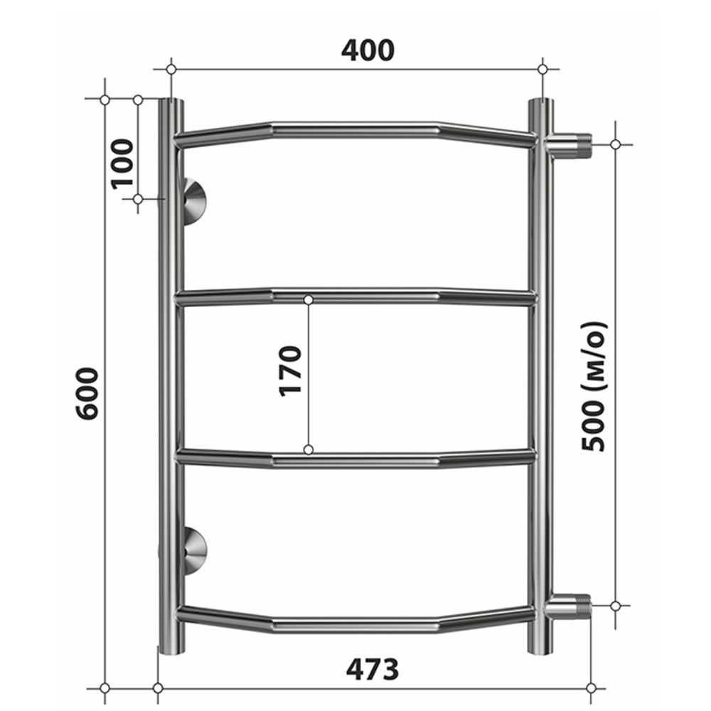 Полотенцесушитель водяной (боковое подключение) Stelmix 60x40 см, трапеция