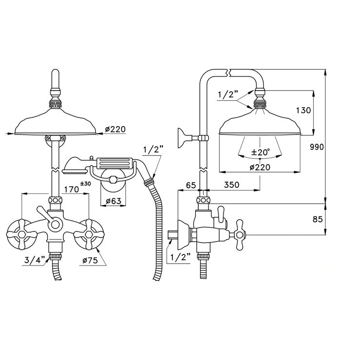 Stella Roma Душевой комплект 3284/301/314A-220: смеситель, штанга+ручной+верхний душ 220мм, цвет: хром