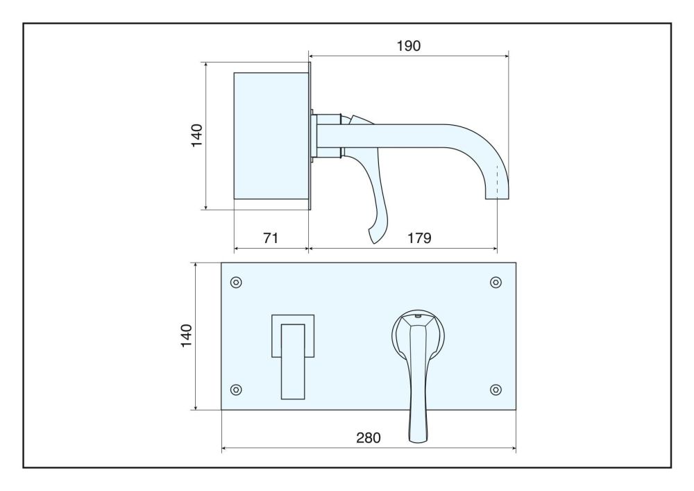 Emmevi Ares, встраиваемый в стену однорычажный смеситель для раковины (излив 17,9 см), с панелью, без донного клапана, цвет хром