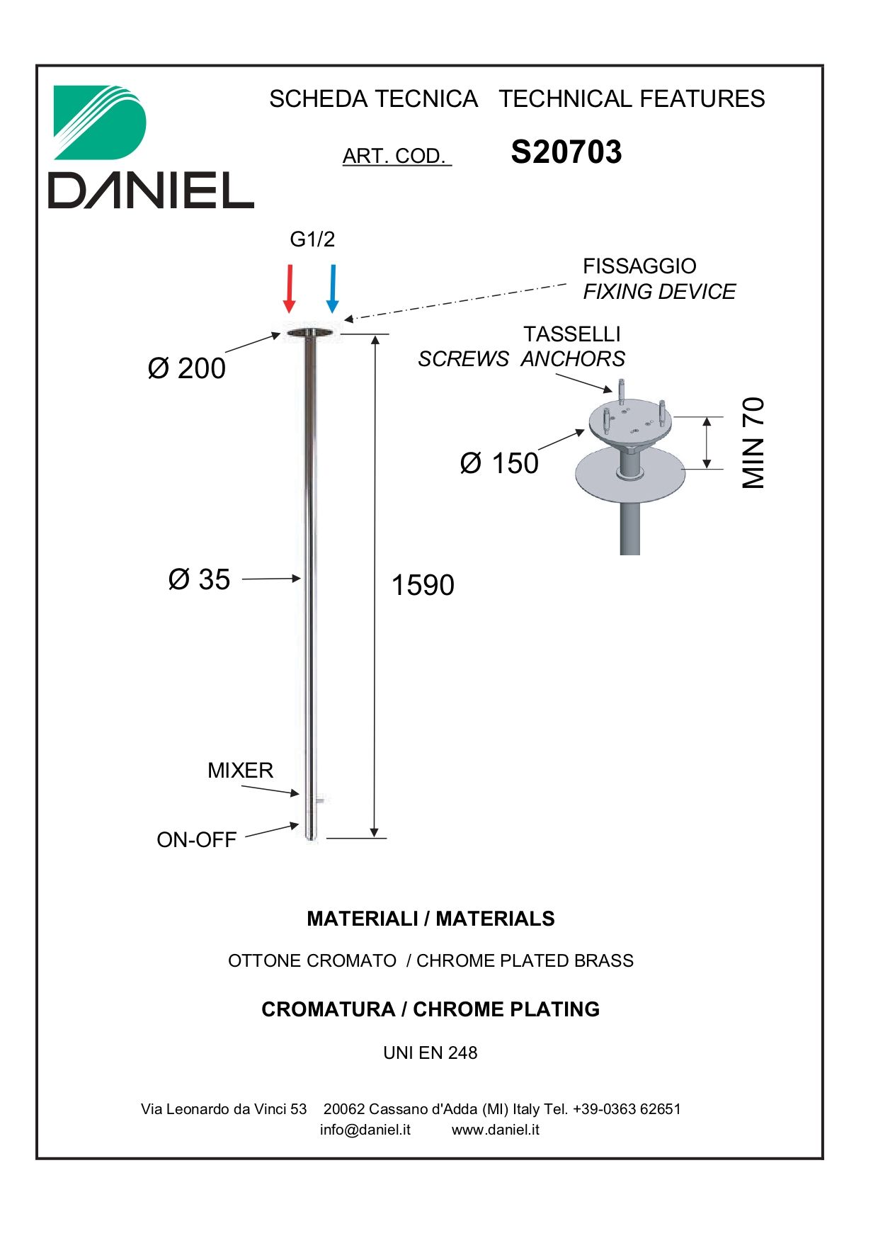 Daniel Suvi, потолочный смеситель для раковины, длина 166 см, со встроенным в носик смесителем и регулятором расхода, цвет хром