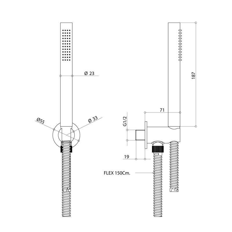 Bongio Time 2020 Душевой комплект,ручная лейка с держателем и шланг.соед, из нержавеющей стали