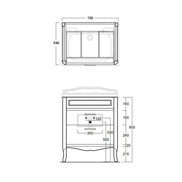 SIMAS Arcade 73, раковина  с бортиком 73*54, с 1 отв. под смеситель, цвет: белый