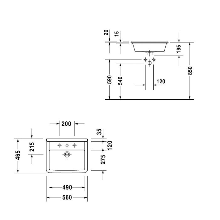 Duravit  Starck III Раковина встраиваемая 560х460 мм. с переливом, с 1 отв под смеситель, цвет белый Duravit  Starck III Раковина встраиваемая 560х460 мм. с переливом, с 1 отв под смеситель, цвет белый