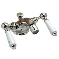 Devon Dandy Смеситель для биде на 1 отв., с донным клапаном, c ручками белыми, цвет: никель блестящий